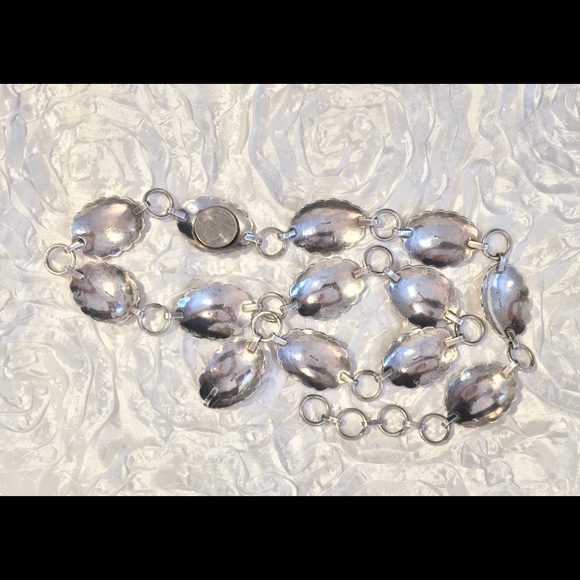 Vintage Navajo Handmade Concho Stamped Sterling Silver Malachite Belt Med Adjust - Picture 13 of 15